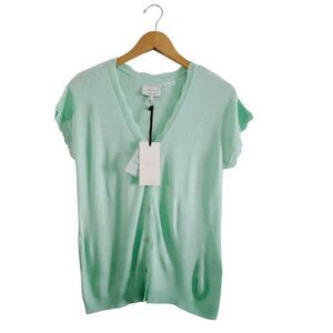 Numph Viscose Mint Green Knit Ribbed V-Neck Breathable Kyoto Pullover Blouse NWT